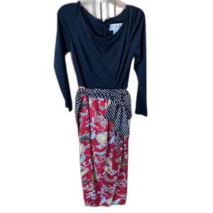 Richard Warren Dress Vintage Waist Belt 4 Zip Long Sleeve Silk Wrap Skirt Lined